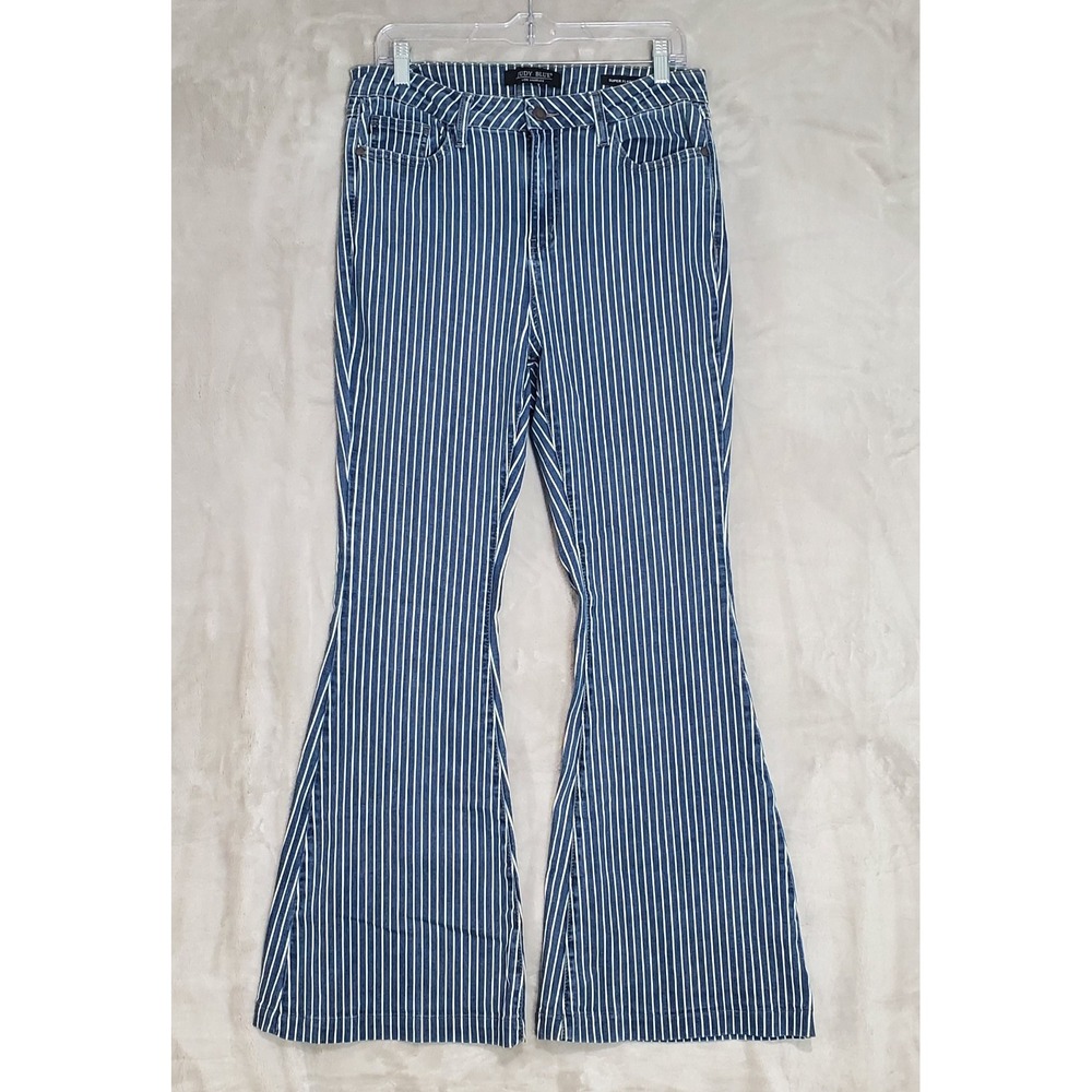 Judy Blue Jeans Womens 13/31‎ Blue Super Flare Pin Striped Denim Stretch Hippie
